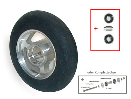 Gummirad  100 x 24mm mit Alufelge - langsam