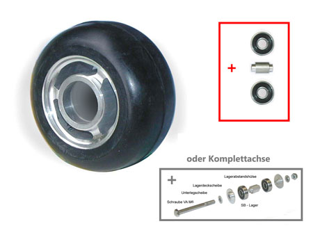 Gummirad  76 x 38 mm - 72A, mit Alufelge