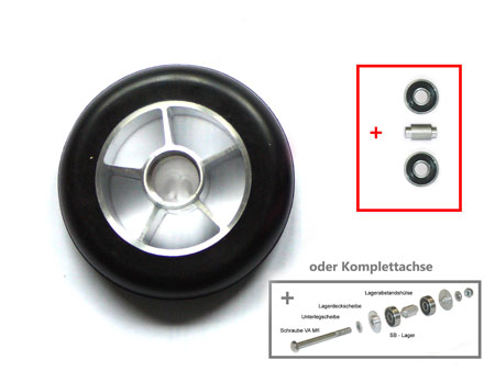 Gummirad  100 x 24 mm , 80A mit Alufelge - schnell nicht lieferbar!