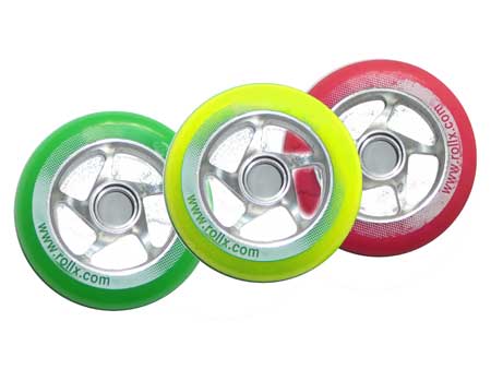 PU Rad  100 x 24 mm Alufelge - gelb / grn / pink